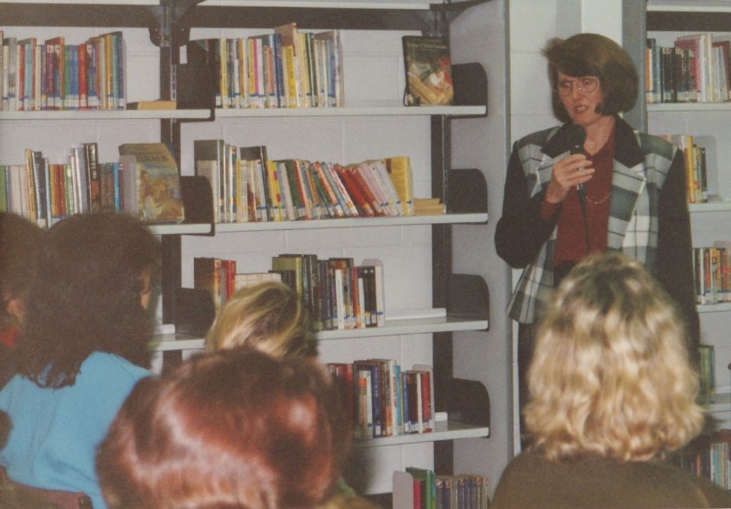 Author Judy Frost speaking to a group of parents